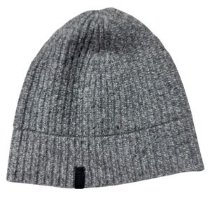 Vince Mens Grey Merino Wool Cashmere Ribbed Beanie Hat contemporary luxury chic